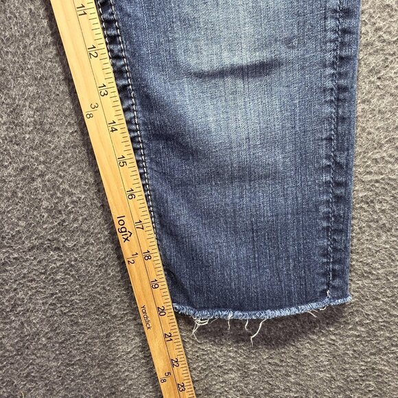 Miss Me Jeans Womens 27 Blue Mid Rise Easy Skinny Embellished Raw Hem *Cut off* - Picture 8 of 10